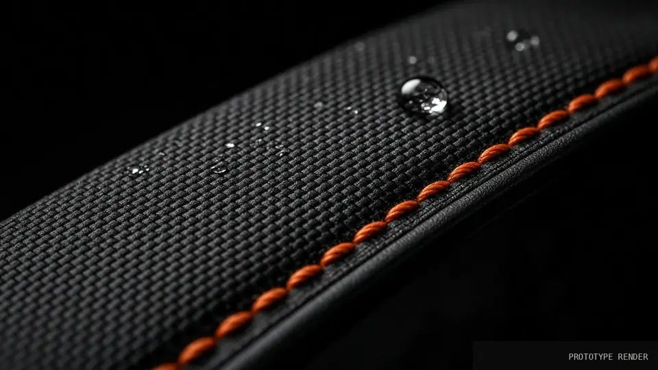 Close-up of accent stitching on the FKM strap (prototype render)